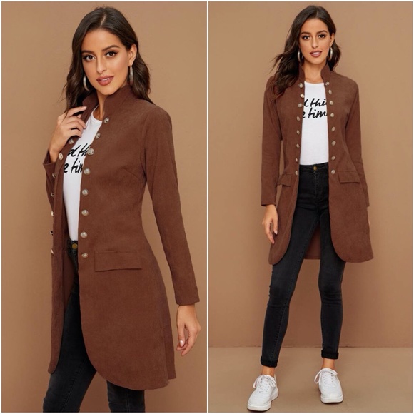 Dusty blue Button closure fall jacket coat - Picture 6 of 12